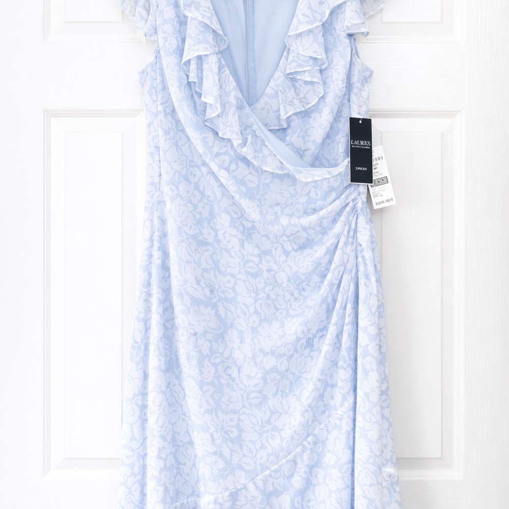 Lauren Ralph Lauren Blue Floral Ruffle Wrap Dress NWT Size 8